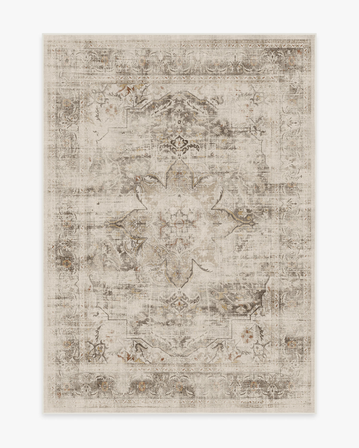 Tapis plat rustique lavable motif médaillon floral crème marron pour chambre et salon