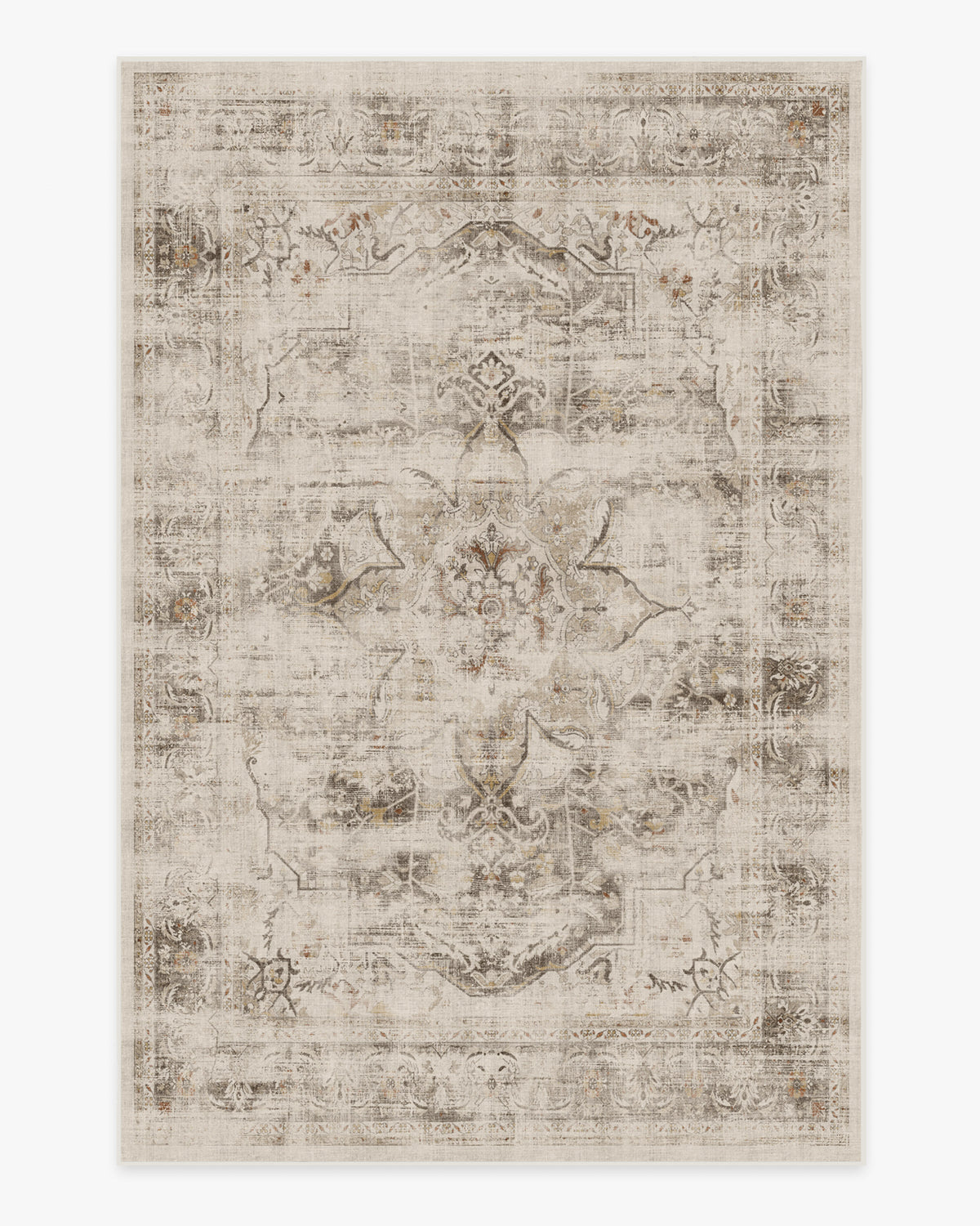 Tapis plat rustique lavable motif médaillon floral crème marron pour chambre et salon