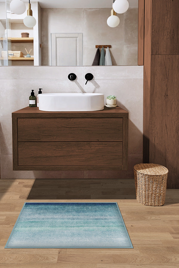 Tapis de bain touffeté avec texture dégradée bleu océan lavable pour la salle de bain