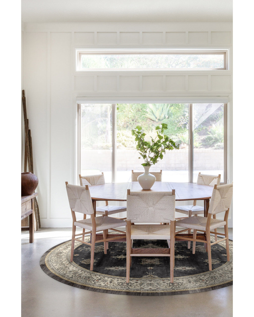 Tapis persan tissé plat de ferme moderne avec motif géométrique lavable en bois foncé pour salon et salle à manger