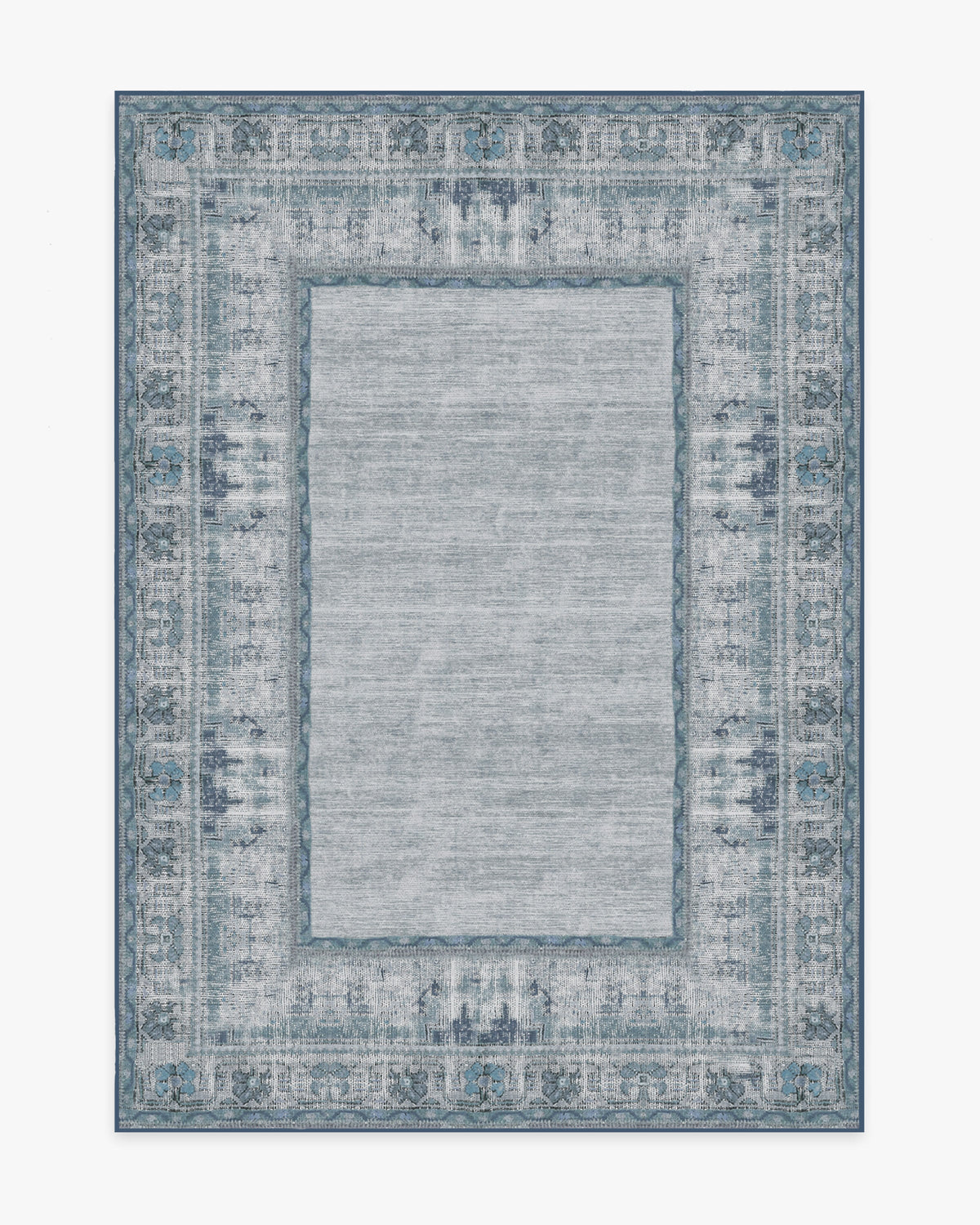 Tapis plat tissé, style bohème vintage, avec motifs vieillis bleu ardoise pour salon et bureau