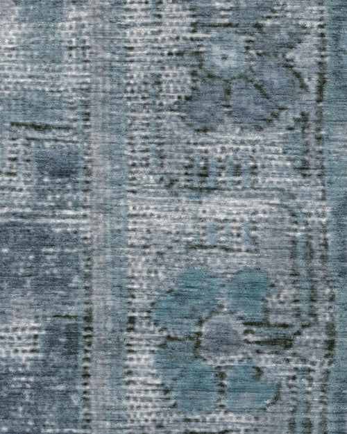 Tapis plat tissé, style bohème vintage, avec motifs vieillis bleu ardoise pour salon et bureau