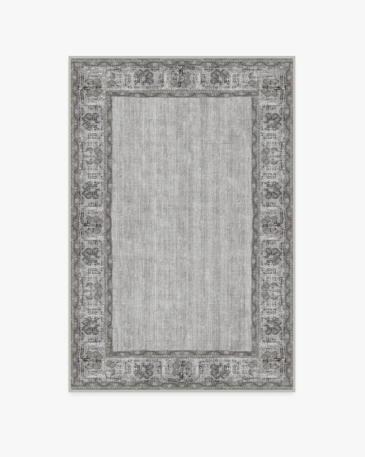 Tapis plat tissé Cottage Vintage avec bordure marguerite vieillie gris ivoire pour salon et chambre à coucher