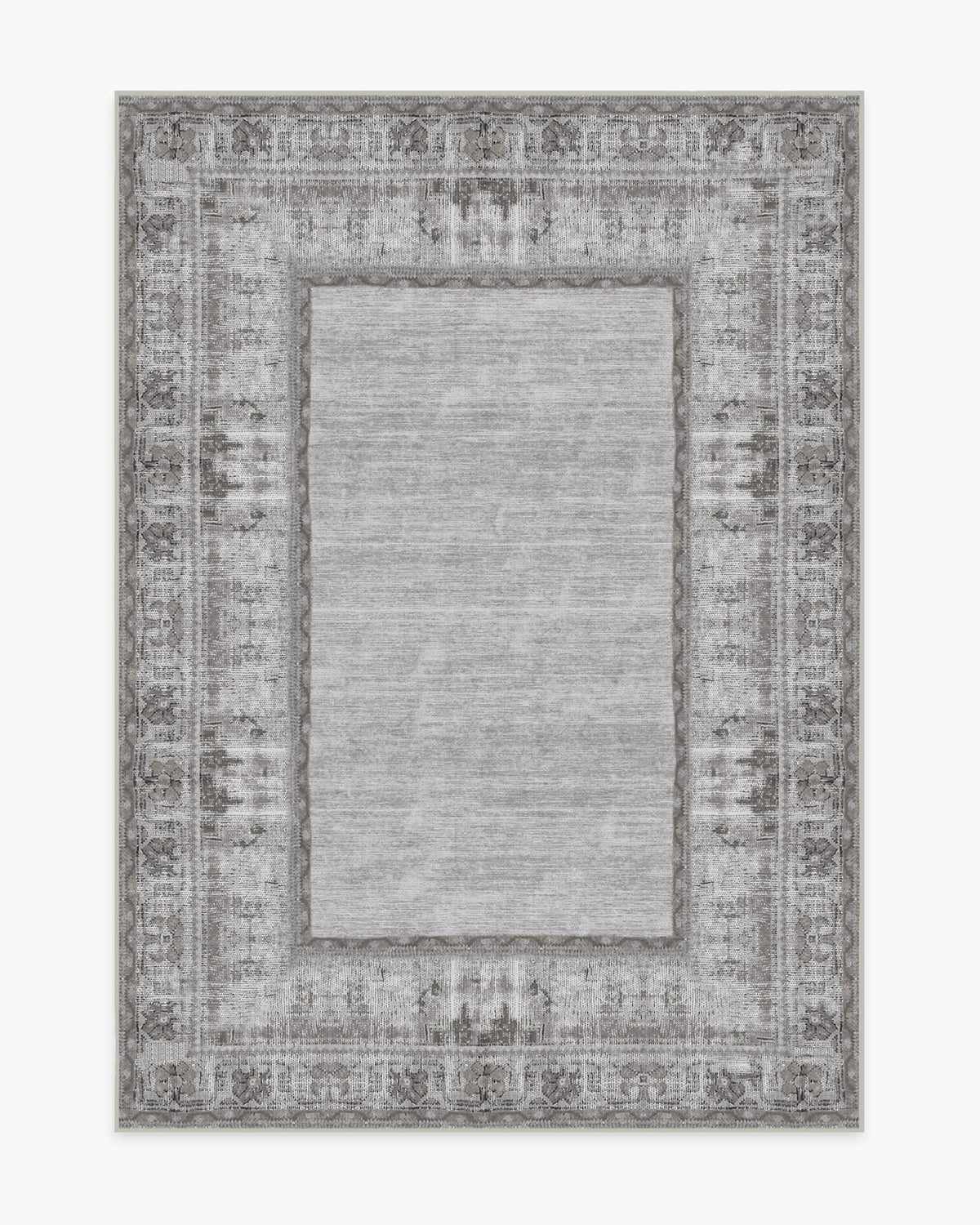 Tapis plat tissé Cottage Vintage avec bordure marguerite vieillie gris ivoire pour salon et chambre à coucher