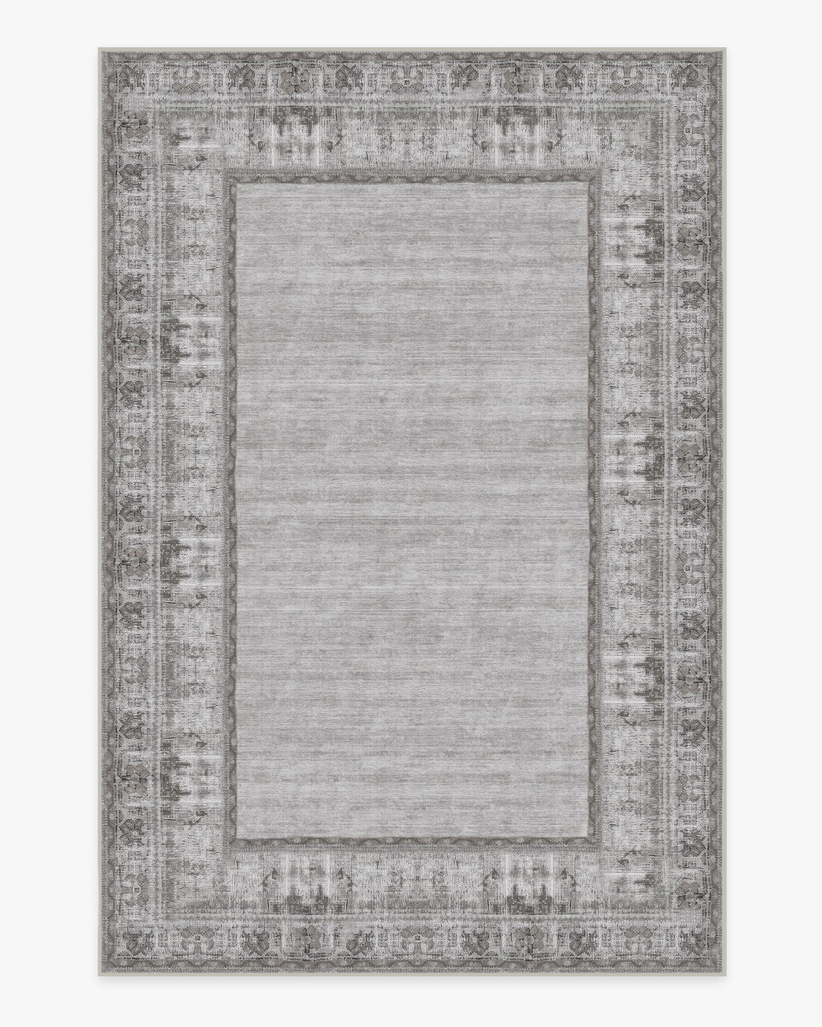 Tapis plat tissé Cottage Vintage avec bordure marguerite vieillie gris ivoire pour salon et chambre à coucher