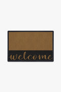 Paillasson Lavable Classique avec l'inscription "Welcome" en Cursif Marron Foncé pour Entrée & Porche