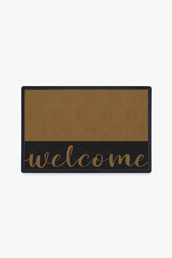 Paillasson Lavable Classique avec l'inscription "Welcome" en Cursif Marron Foncé pour Entrée & Porche