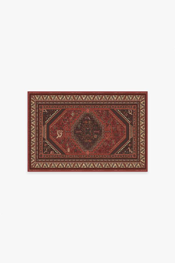 Tapis Persan Tissé à Plat Traditionnel avec Motif Géométrique Animal Rouge Vif pour Salon et Salle à Manger