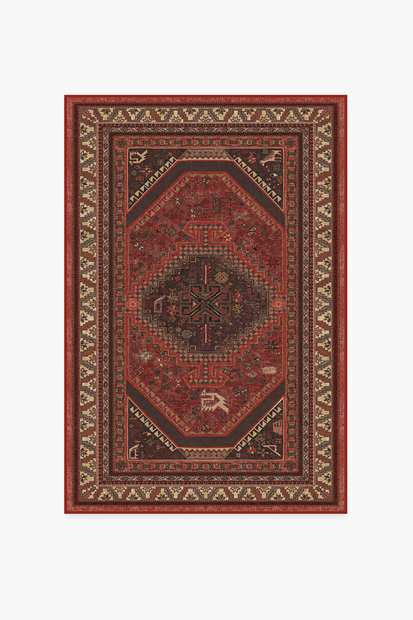 Tapis Persan Tissé à Plat Traditionnel avec Motif Géométrique Animal Rouge Vif pour Salon et Salle à Manger