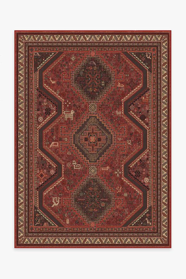 Tapis Persan Tissé à Plat Traditionnel avec Motif Géométrique Animal Rouge Vif pour Salon et Salle à Manger