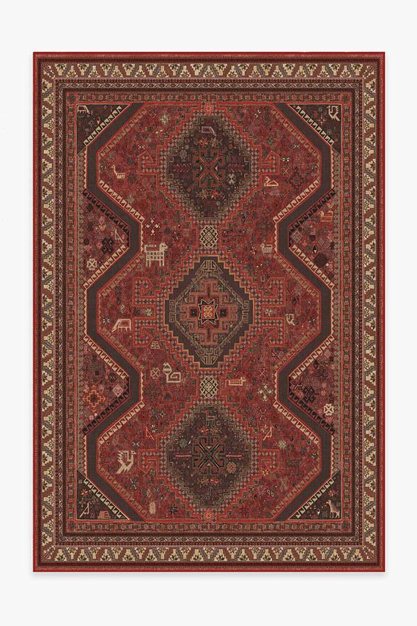 Tapis Persan Tissé à Plat Traditionnel avec Motif Géométrique Animal Rouge Vif pour Salon et Salle à Manger