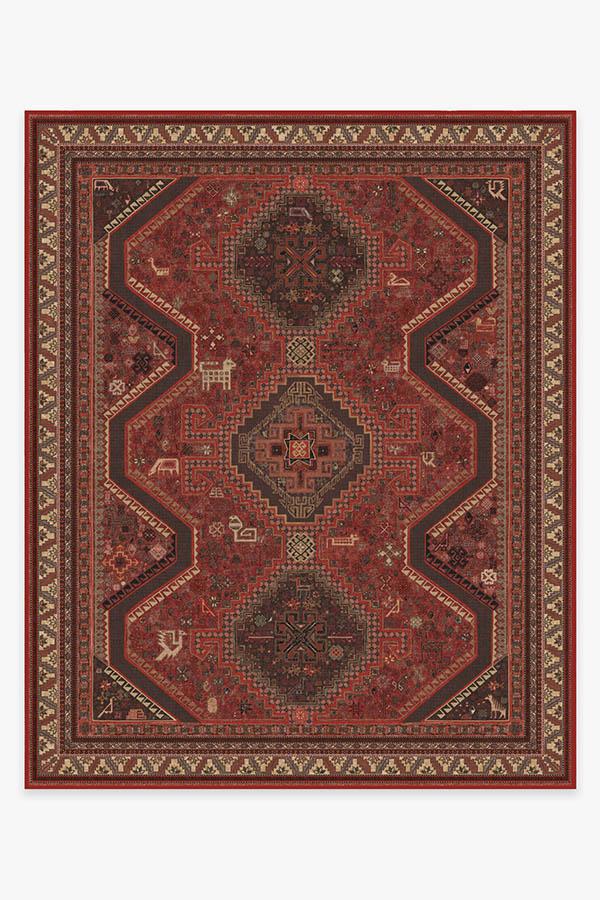 Tapis Persan Tissé à Plat Traditionnel avec Motif Géométrique Animal Rouge Vif pour Salon et Salle à Manger