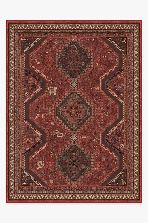 Tapis Persan Tissé à Plat Traditionnel avec Motif Géométrique Animal Rouge Vif pour Salon et Salle à Manger