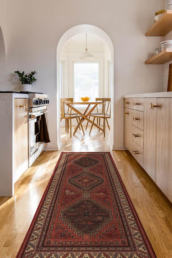 Tapis Persan Tissé à Plat Traditionnel avec Motif Géométrique Animal Rouge Vif pour Salon et Salle à Manger